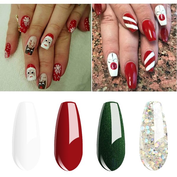 Vishine Soak Off UV LED Christmas Collection Glitter Gel Nail Polish Color Set Of 4 Colors X 8ml Red White Green Sparkle Silver Nail Art Kit Set