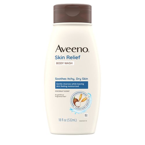 Aveeno Skin Relief Body Wash with a Gentle Coconut Scent & Soothing Triple Oat, Cleanser for Sensitive Skin Leaves Itchy, Dry Skin Soothed & Feeling Moisturized, Sulfate-Free, 18 fl. oz