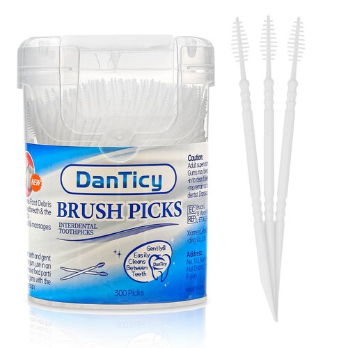 DanTicy Brushpicks Interdental Toothpicks,Soft Bristle Dental Floss Picks Toothpicks,Helps Removes Plaque and Debris Between Your Teeth 300PCS (Pack of 1)