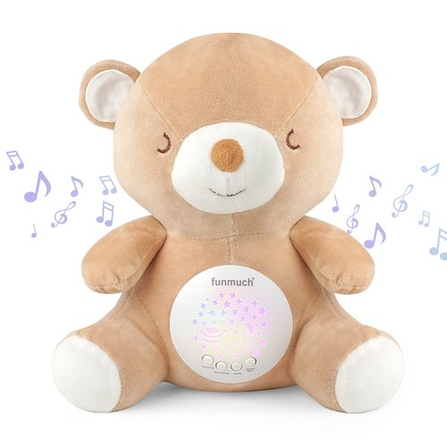 BELLOCHIDDO Baby Soother - Sleep Soothing White Noise Portable Night Light Projector and Melodies, Toddler Crib Lullaby Machine Sleeping Aid for Newborns and Up, Babies Stuffed Animal Plush Toy