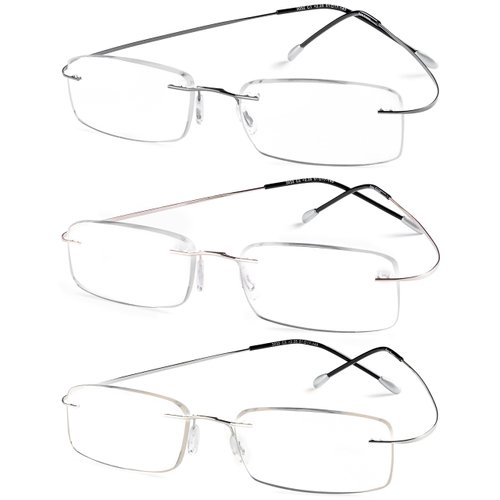 Specs Flexible Rimless Reading Glasses (Shiny Dark Gunmetal, Shiny Silver and Gold) +2.00 Pack of 3