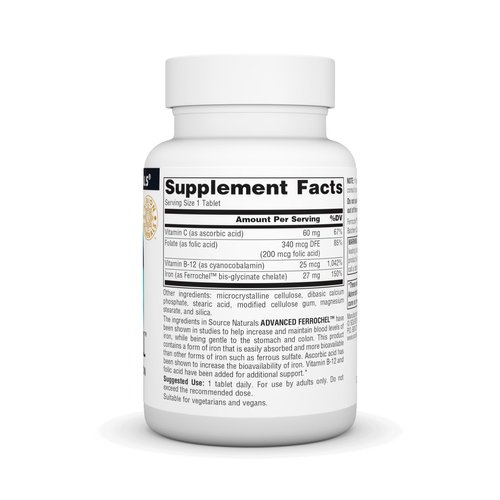 Source Naturals Advanced Ferrochel, Dietary Supplement Yielding 27 mg of Iron - 180 Tablets