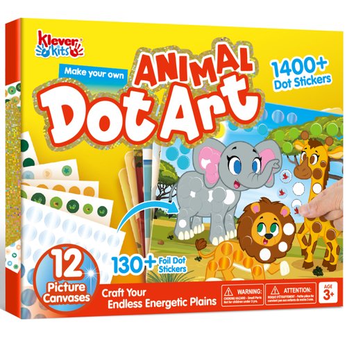 Klever Kits Dot Art Kit for Kids, No Mess Sticker for Toddlers 3-7, Craft Kits, DIY Creative Activity, Travel Toy, Birthday Gifts for Boys Girls (Animal)