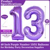 Purple 13 Number Balloons, 40 Inch Giant Number 13 Balloons Foil Mylar Helium Purple Number Balloons for 13th Birthday Party Supplies Anniversary Event Celebration Decorations