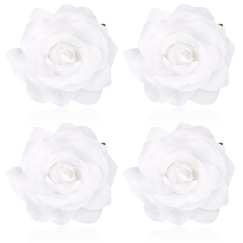 Atoden White Rose Hair Clip, Flower Rose Clips for Hair, Floral Hair Pins Rose Flower Brooch Mexican Decorative Headpieces for Women Girls Bridal Wedding Hair Accessories