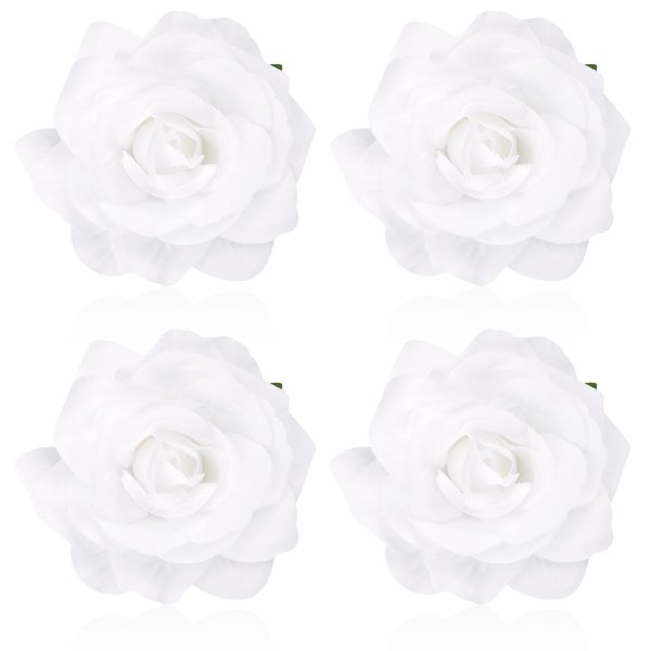 Atoden White Rose Hair Clip, Flower Rose Clips for Hair, Floral Hair Pins Rose Flower Brooch Mexican Decorative Headpieces for Women Girls Bridal Wedding Hair Accessories