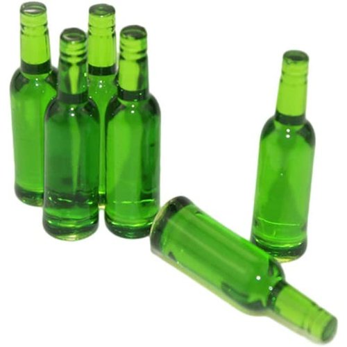 Htppzjr 6Pcs Mini Beer Drinks Miniature Dollhouse Beer Glass Model Doll Drinks Kitchen Wine Bottles Toy Accessories,Dollhouse Miniature Beer Bottle Dining Drinks Doll House Decorations, Green