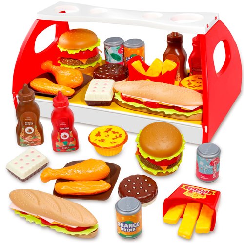 Play Food Sets for Kids Kitchen Pretend Fast Food with Hamburger Hotdog Fries Play Kitchen Toy Food for Kids Toddlers Educational Learning Hazms