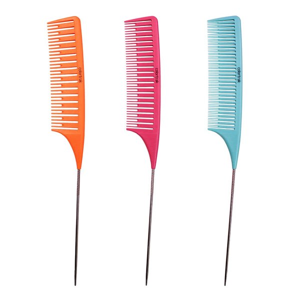 Colortrak Fast-Trak Highlighting Carbon Fiber Combs (3 Pack), Each Comb with Different Width Teeth, Durable, Heat-Proof Comb, Anti-Static to Prevent Frizz, Bleach Safe Stainless Steel Pintail
