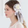 Lace Rose Flower Ball Hairpin Hair Accessories Bow Ribbon Elegant Hair Clip Handmade Hair Bride Birthday Women Girl Cosplay Decoration（Black White)