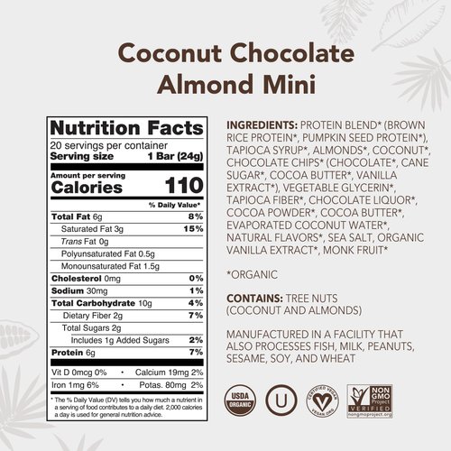 ALOHA Organic Plant Based Protein Bar MINIS |Coconut Chocolate Almond | 20 Count, 24g Bars | Vegan, Low Sugar, Gluten Free, Paleo, Low Carb, Non-GMO, Stevia Free, Soy Free, No Sugar Alcohols