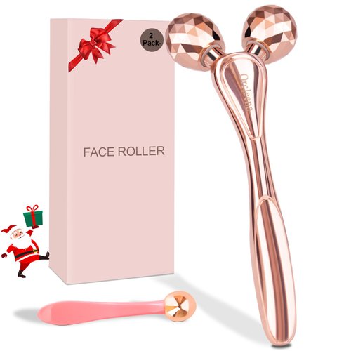 ORCLEENA 3D Face Roller Metal Facial Massager Face Sculpting Gua Sha Massage Tool with Ice Globe for Eye Skin Care Reducing Puffiness Anti-Wrinkle for Women Girl Gift Set(Rose Gold)