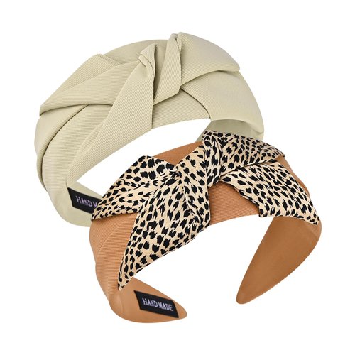 Yonchic 2-Piece Leopard Print Knotted Headbands for Women Girls, Fashion Cute Head Bands for Women’s Hair, Cloth Soft Hair Band Hair Accessories (Coffee)