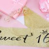 SuPoo 16th Birthday Crown and Sash Kit Gold Sweet 16 Tiara Headband 16th Birthday Decorations for Girls Sweet 16 Sash Happy Sixteen Party Decorations Party Favors Birthday Girl Headband