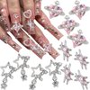 RODAKY 12PCS Silver Saturn Planet Nail Art Charms Pink Rhinestones 3D Alloy Star Saturn Shape Nail Art Supplies Shiny Nail Gems Jewelry Acrylic Accessories for Women and Girls