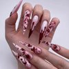 Halloween Blood Press on Nails 24Pcs for DIY Manicure Long Stiletto Glossy Red Blood Acrylic False Nails Bloody Fake Nails Gel Glue on Nails Stick on Nails for Women Girls Vampire Design