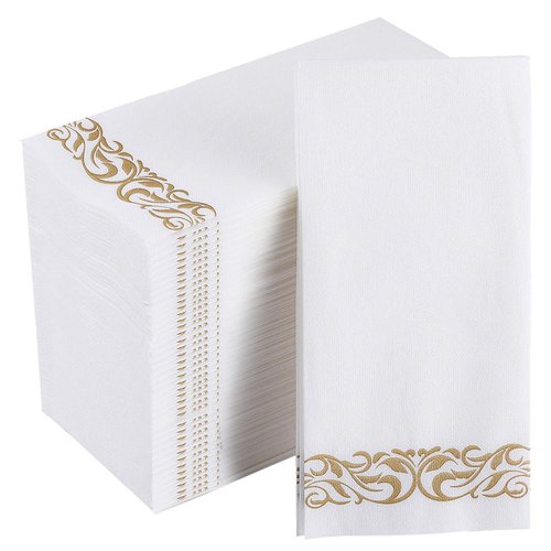 FOCUSLINE 100 Linen Feel Disposable Bathroom Napkins, Guest Towels Disposable Bathroom Soft, Absorbent Napkins Paper, Disposable Hand Towels for Bathroom, Parties, Weddings, Dinners, Gold, 12" x 17"