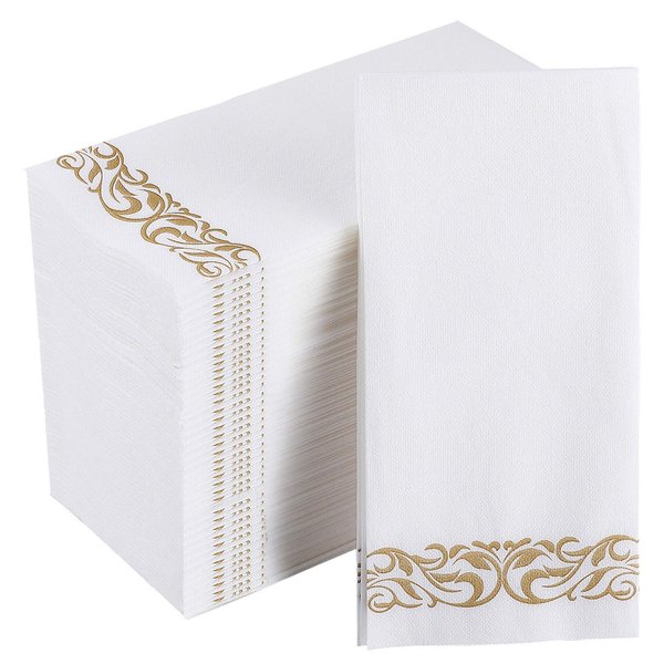 FOCUSLINE 100 Linen Feel Disposable Bathroom Napkins, Guest Towels Disposable Bathroom Soft, Absorbent Napkins Paper, Disposable Hand Towels for Bathroom, Parties, Weddings, Dinners, Gold, 12" x 17"