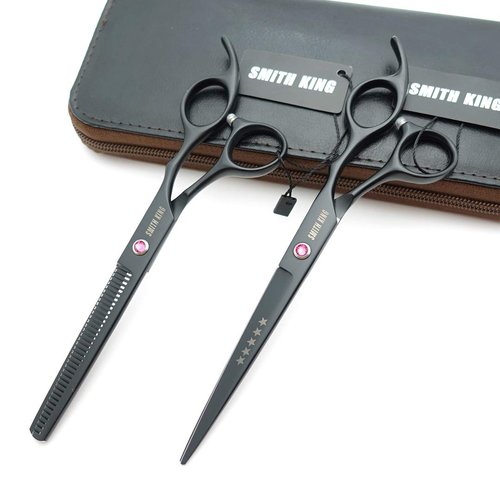 7.0 Inches Hair Cutting Scissors Set with Combs Lether Scissors Case,Hair cutting shears Hair Thinning shears For Personal and Professional (Black)