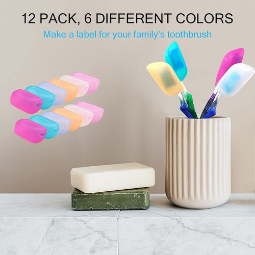 V-TOP Silicone Toothbrush Case Covers, 12 Pack Toothbrush Head Covers for Travel, Tooth Brush Covering for for Home and Outdoor