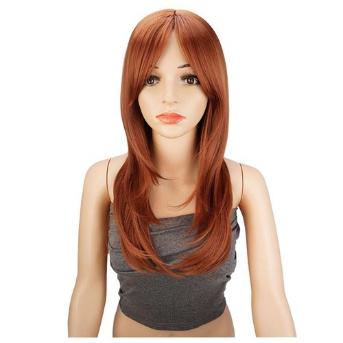 Long Wig with Bangs Ginger Wigs for Women Copper Wig Auburn Wig Synthetic Wig Orange Wigs with Curtain Bangs 20 Inches #350 Straight Wigs for White Women (#Copper Ginger)