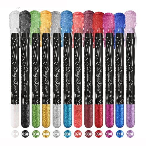 Petansy 12 Colors Eyeshadow Shimmer Stick Set Waterproof Pearly Sparkle Glitter Cream Stick Pen Long Lasting Eyeshadow Pencil High Pigmented Eye Shadow EyeLiner Makeup for Women