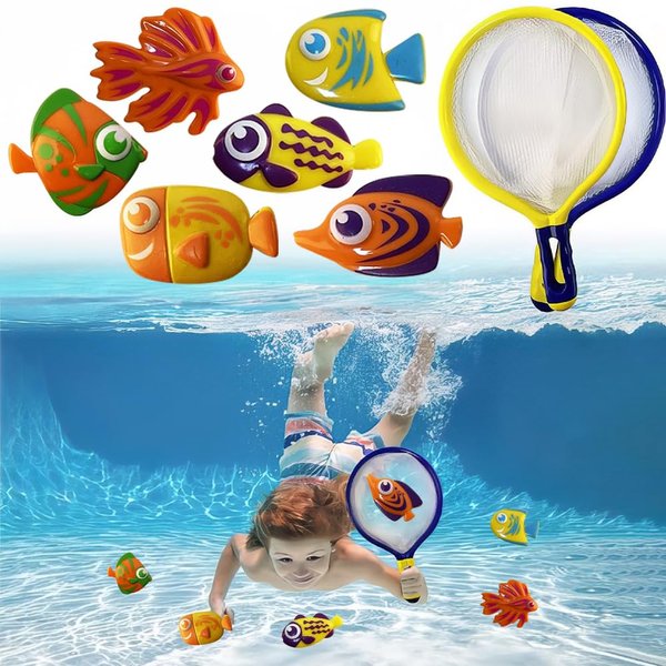 ArtCreativity Fishing Net Catch Game Set - Pool Toys for Kids Comes with 2 Fishing Net and 12 Colorful Fish Toys - Bathtub Toys for Boys and Girls - Summer Toys and Great Gift for Children