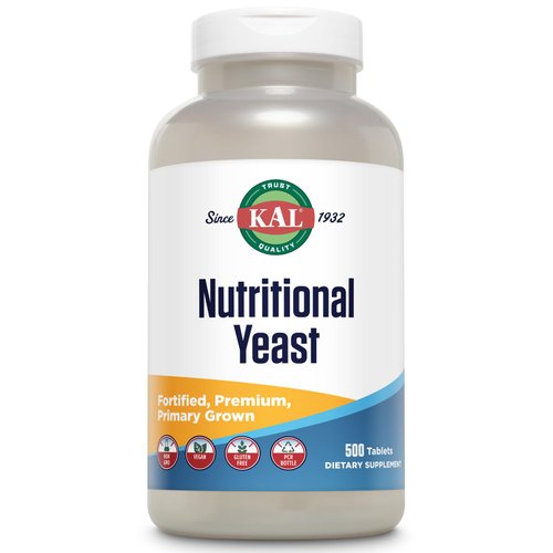 KAL Nutritional Yeast Supplement, Fortified w/ B12, Biotin, Folic Acid, Other B Vitamins, Naturally Occurring Amino Acids, Healthy Hair, Skin & Energy Support, Vegan, Gluten Free, 83 Serv, 500 Tablets