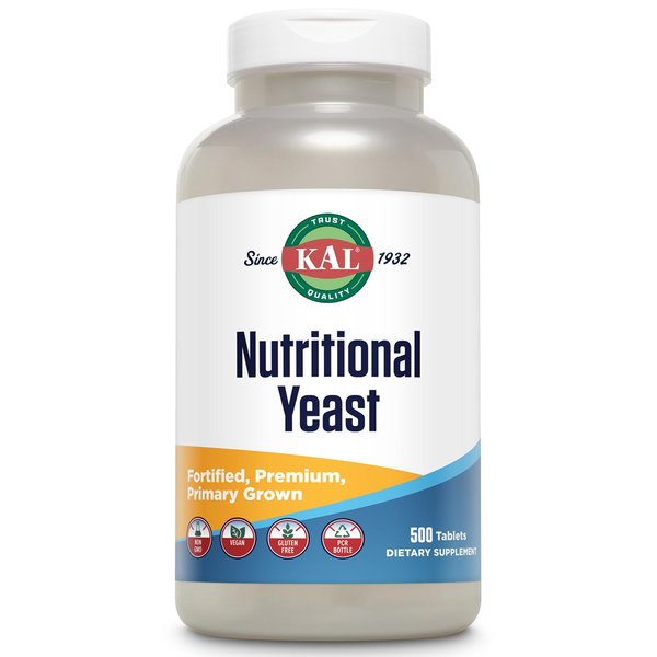 KAL Nutritional Yeast Supplement, Fortified w/ B12, Biotin, Folic Acid, Other B Vitamins, Naturally Occurring Amino Acids, Healthy Hair, Skin & Energy Support, Vegan, Gluten Free, 83 Serv, 500 Tablets
