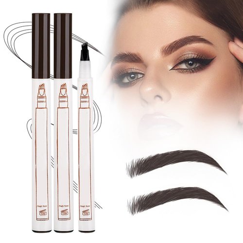 Microblading Eyebrow Pencil,2025 NEW Microblading Eyebrow Pen with 4 Tip Eye Brow Pen,Natural Makeup Fine Stroke Magic Eyebrow Pencil Stay on All Day(Dark Brown+Dark Brown)