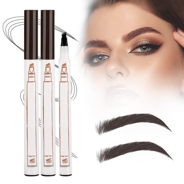 Microblading Eyebrow Pencil,2025 NEW Microblading Eyebrow Pen with 4 Tip Eye Brow Pen,Natural Makeup Fine Stroke Magic Eyebrow Pencil Stay on All Day(Dark Brown+Dark Brown)