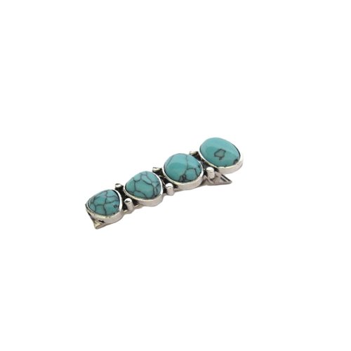 Smaller turquoise blue stone and silver metal alligator hair clip medium thin