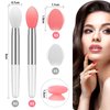 Newtay 20 Pcs Silicone Lip Brush Covers and Lip Brushes for Lipsticks, Lip Gloss, Lip Balm and Other Cream Makeup Products Pink White