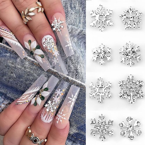 20Pcs Snowflake Nail Charms Christmas Nail Charms for Acrylic Nails, 3D Silve Crystals Diamonds Nail Rhinestones Xmas Snowflake Nail Gems Nail Jewelry for Women Girls New Year Nail Decoration (Silve)