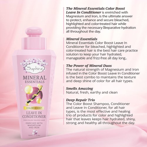 SAPHIRA MINERAL ESSENTIALS Color Boost Leave-In Conditioner for Color-Treated Hair, Helps Protect and Secure Color While Providing Reparative Hydration, 6.8 Ounce