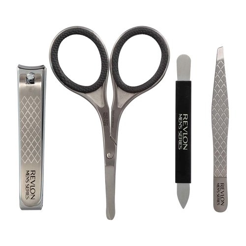 Revlon Men's Grooming Kit, Nail Clipper, Safety Grooming Scissors, Nail File & Tweezers, High Precision Hair Removal Tools, Stainless Steel (Pack of 1)