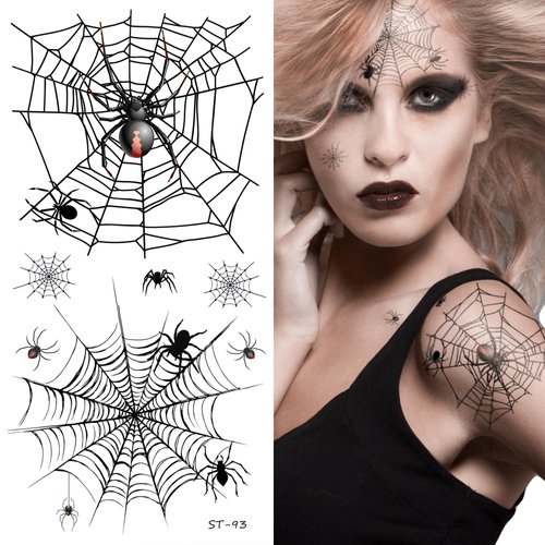 Supperb® Temporary Tattoos - Spiders and Spider Net Horror Cobweb Spider Halloween Tattoos (Horror Cobweb)