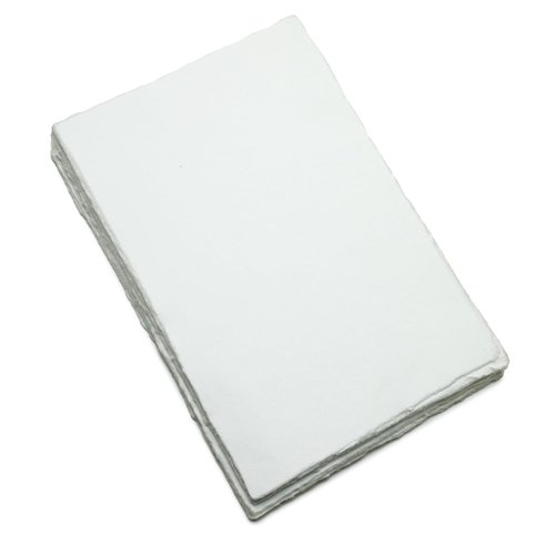 Fausta Off-white Handmade Virgin Cotton Deckle Edge Paper 50 Sheets 150 GSM 11.69 X 8.27 in (A4), Textured Paper for Sketching, Drawing, Invitation, Arts and Crafts, Mixed Media Paper