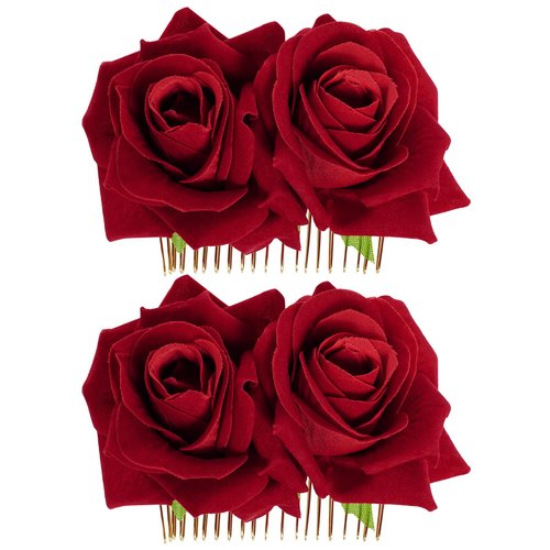 Topbuti 2 Pack Rose Flower Hair Clip Comb Wedding Floral Clips Hairpin Mexican Hair Accessories f...