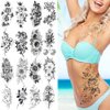 Temporary Tattoo Stickers Sketch Flower Blossom Sexy Tattoo Stickers Waterproof Lasting Fake Tattoos for Girl Women Shoulder Arm Chest Leaf Tatoo Adults Beauty Sheet of 16