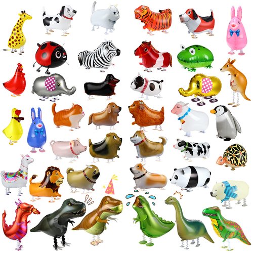 HyDren 40 Pcs Walking Animal Balloons Dog Dinosaur Cow Balloons Farm Animal Balloons Animal Theme Birthday Party Decor Valentine's Day Gift for Kids' Party Supplies