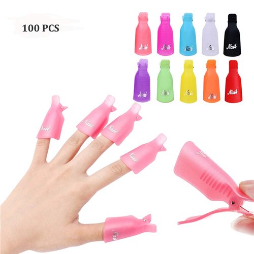 Nail Polish Remover Clips, 100 Pcs Acrylic Nail Clips Caps for Remover Cleaner Clip Caps Tool IRCHLYN (10 Colors)