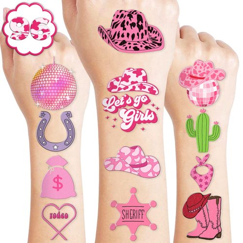 Generic Cowgirl Temporary Tattoos Birthday Party Supplies Decorations 96PCS Tattoos Stickers Super Cute Party Favors Kids Boys Girls Gifts Ideas Classroom School Prizes Themed, Pink