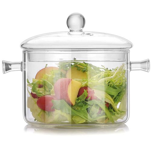 Glass Saucepan with Cover,1.5L/50 OZ Heat-resistant Glass Stovetop Pot and Pan with Lid, The Best Handmade Glass Cookware Set Cooktop Safe for Pasta Noodle, Soup, Milk, Baby Food