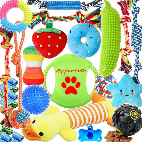 Aipper Dog Puppy Toys 25 Pack,Puppy Chew Toys for Fun and Teeth Cleaning,Dog Squeak Plush Toys, Squeaky Toy Balls, Tug of War Toys, Puppy Teething Toys, Dog Rope Toys Pack for Puppy to Small Dogs