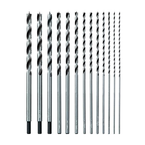 Sali 13PCS Brad Point Wood Drill Bit Set Carbon Steel Wood Drill Bit Set for Hardwood, Plywood, Plastic Round Holes in All Types of Wood Extra Long 11 Inch