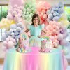 QUERICKY 9 Pack Pastel Rainbow Tablecloths for Round Table, 84x84'' Pastel Rainbow Plastic Round Table Cover for Girls Rainbow Birthday Party Decorations Princess Party Baby Shower Party Supplies