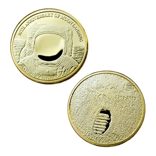 2020 New Apollo Anniversary Challenge Coin, NASA Humans First Landing Commemorative Coins (Gold)