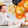 Charniol 25 Pcs Basketball Balloon 10" Aluminum Foil Sport Balloon Latex Black Orange Balloons Basketball Theme Balloon for Party Baby Shower