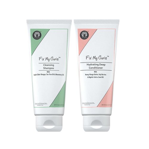 FIX MY CURLS Cleansing Shampoo with Hydrating Deep Conditioner for Curly and Wavy Hair 3.52 Oz Each